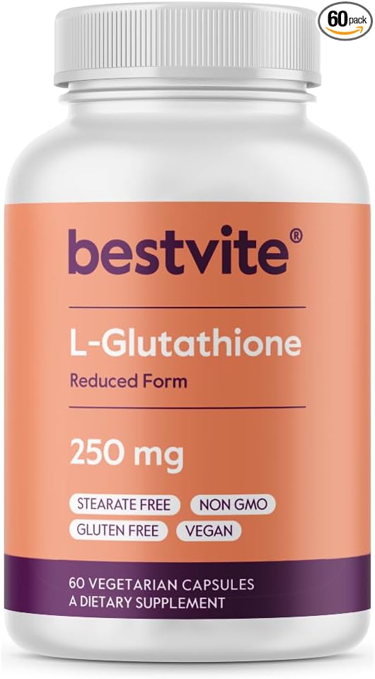 BESTVITE L-Glutathione 250mg (60 Vegetarian Capsules) - No Stearates - Vegan - Non GMO - Gluten Free