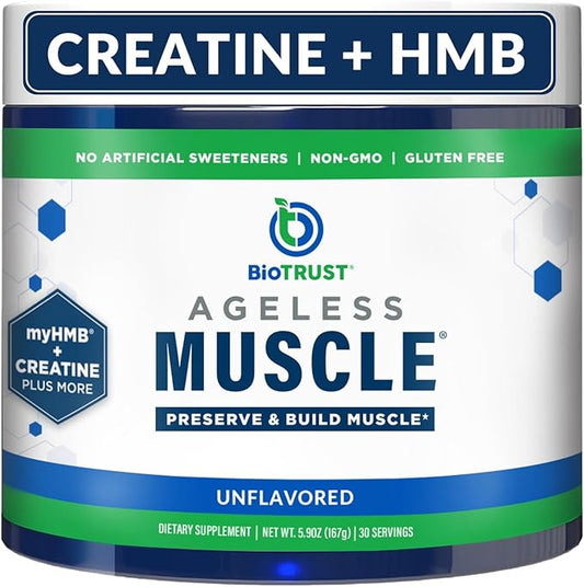 BioTrust Ageless Muscle Builder - Creatine HMB Powder with Vitamin D3 & Betaine - Build & Preserve Naturally Declining Muscle Mass & Strength - Unflavored, 30 Servings
