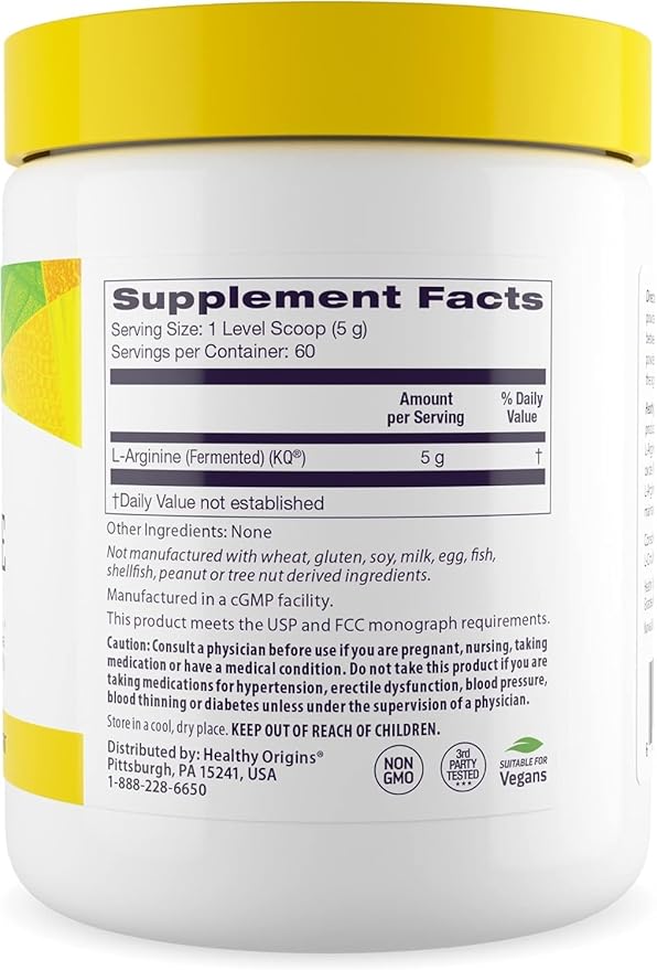 Healthy Origins - L-Arginine (American-Made, Non-GMO, Gluten Free, Muscle Support), 10.6 Ounce