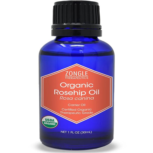 Zongle Therapeutics Organic, Rosehip Oil, for Face, Cold Pressed – 100% Pure, Rosehip Oil, for Skin, Hair, 1 OZ