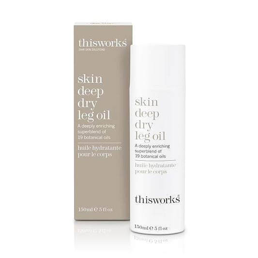 This Works Skin Deep Dry Leg Oil – 100% Natural Body Oil Moisturizer with 13 Essential Oils & 6 Cold-Pressed Plant Oils, Hydrates & Nourishes Dry Skin, 5 oz / 150ml