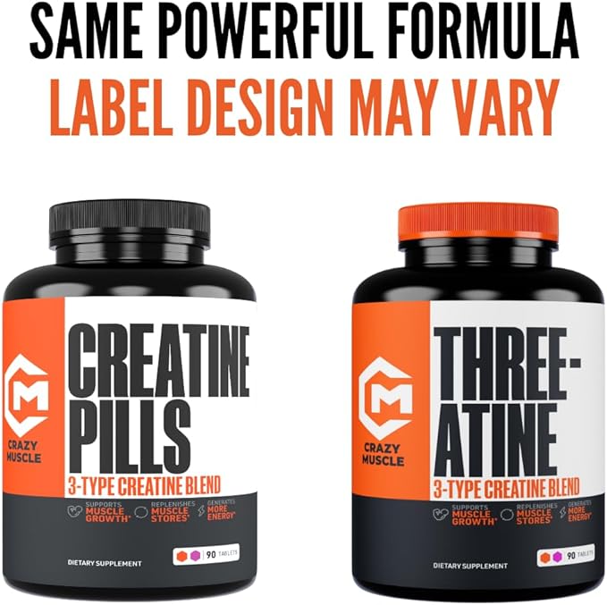 Creatine Pills, 5g 3X Pure Creatine Monohydrate Pills, Pre Workout Bulk Muscle Mass Gainer, High Absorption Easy to Take ThreeAtine 3 Type Optimum Performance for Lean Growth Men Women, 90 Tablets