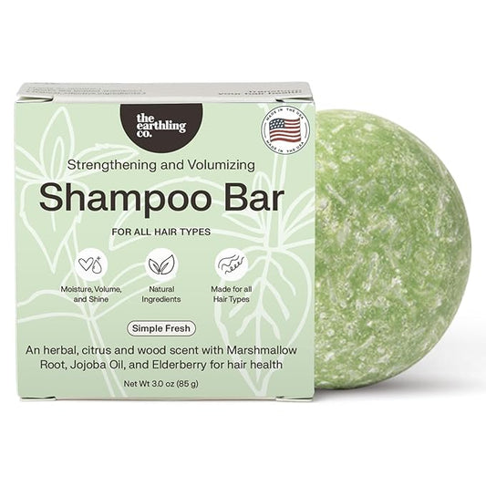 The Earthling Co. Shampoo Bar - Promote Hair Growth, Strengthen & Volumize All Hair Types - Paraben & Sulfate Free formula with Natural, Vegan Ingredients for Dry Hair (Simple Fresh, 3 oz)