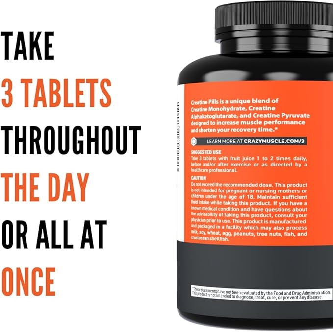 Creatine Pills, 5g 3X Pure Creatine Monohydrate Pills, Pre Workout Bulk Muscle Mass Gainer, High Absorption Easy to Take ThreeAtine 3 Type Optimum Performance for Lean Growth Men Women, 90 Tablets