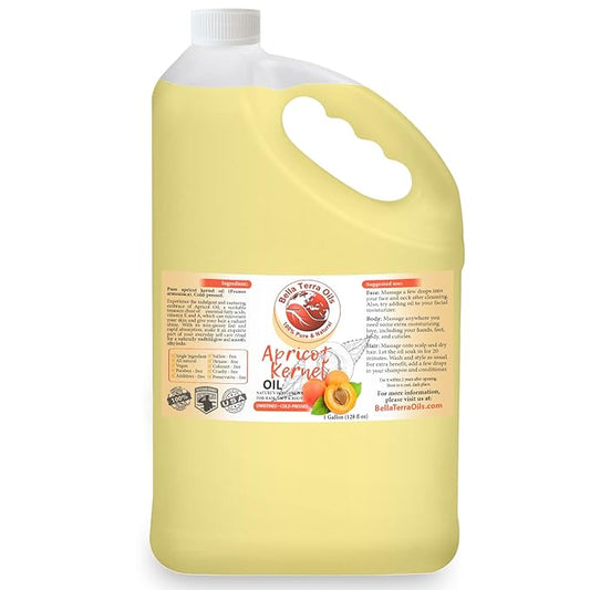 Bella Terra Oils Apricot Kernel Oil – 1gallon, Vitamin-Rich, Gentle Hydration for Radiant Hair & Soft Skin, Light & Non-Greasy