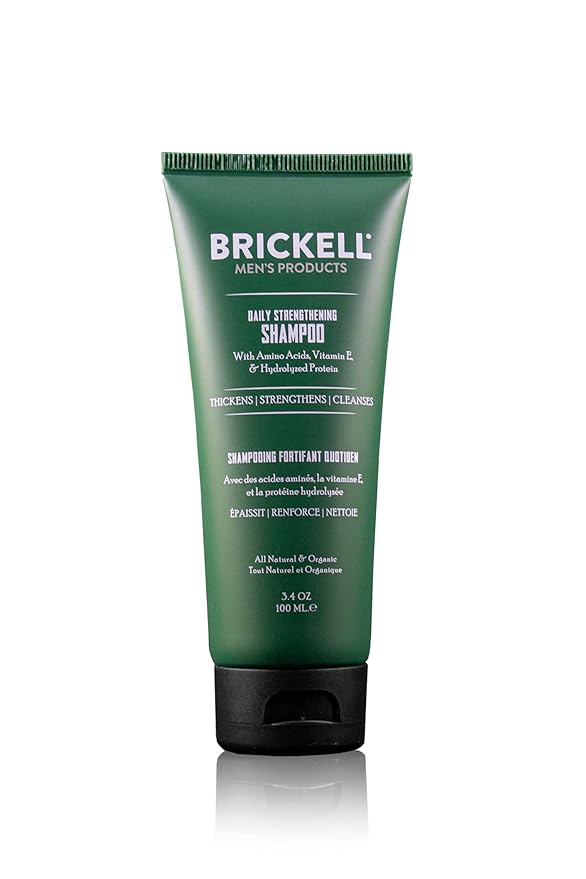 Brickell Men's Products Daily Strengthening Shampoo for Men, Natural and Organic Featuring Mint and Tea Tree Oil To Soothe Dry and Itchy Scalp, Sulfate Free and Paraben Free, 3.4 Ounce, Scented