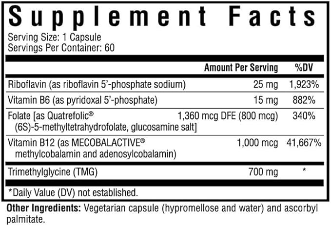 Seeking Health Homocysteine Nutrients, Formerly HomocysteX Plus, Support Homocysteine Level and Methylation, Vitamin B12, Folate (as L-methylfolate), MTHFR Gene Support (60 Capsules)