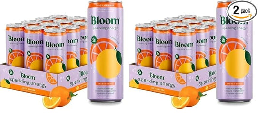 Bloom Nutrition Sparkling Energy Drink - Natural Caffeine, Zero Sugar, 180mg Caffeine - Antioxidant-Rich with Green Coffee Bean, Green Tea Extract, Prebiotics - Orange - 12oz 24 Pack