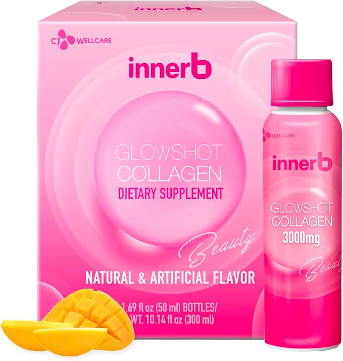 CJ Wellcare Innerb Glowshot Collagen (10.1 fl oz, 6 Servings) - Marine Liquid Collagen for Women, 3,000mg Collagen Peptides, Collagen Shots for High Absorption, Hair, Skin & Nails Supplement