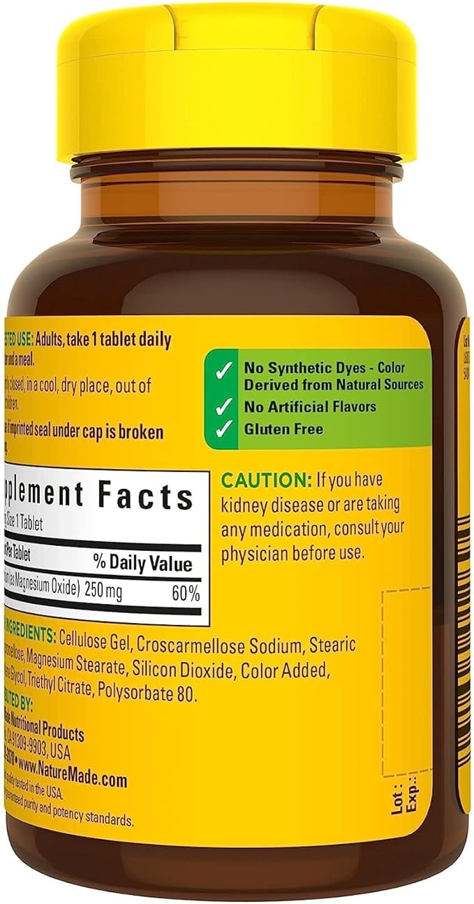 NATURE MADE Magnesium, 250 mg, Tablets, 100 ct