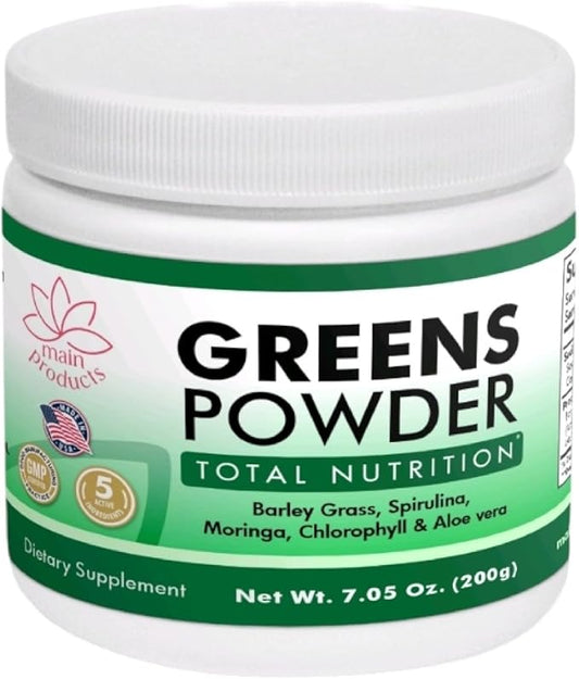 Greens Powder Total Nutrition, Net Wt 7.05 Oz (200g) Barley Grass, Spirulina, Moringa, Chlorophyll and Aloe Vera.