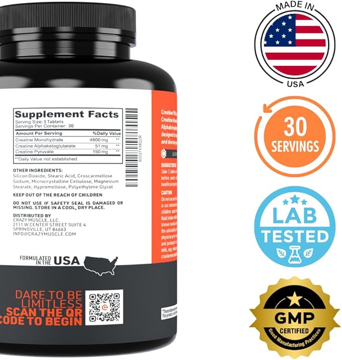 Creatine Pills, 5g 3X Pure Creatine Monohydrate Pills, Pre Workout Bulk Muscle Mass Gainer, High Absorption Easy to Take ThreeAtine 3 Type Optimum Performance for Lean Growth Men Women, 90 Tablets