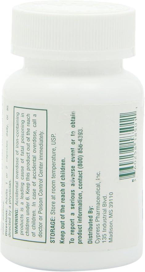 Dietary Supplement - Poly Iron Capsules 150 mg (100 caps per bottle) by Cypress Pharmaceutical #185-01 (1 Bottle of 100 Caps)