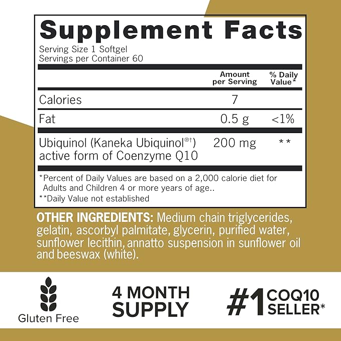 Qunol Ubiquinol CoQ10 200mg Softgels, Ubiquinol 200mg - Active Form of Coenzyme Q10, Antioxidant for Heart Health - 60 Count (Pack of 2)