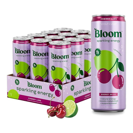 Bloom Nutrition Sparkling Energy Drink - Natural Caffeine, Zero Sugar, 180mg Caffeine - Antioxidant-Rich w/Green Coffee Bean, Green Tea Extract, Prebiotics - 12oz 12 pk