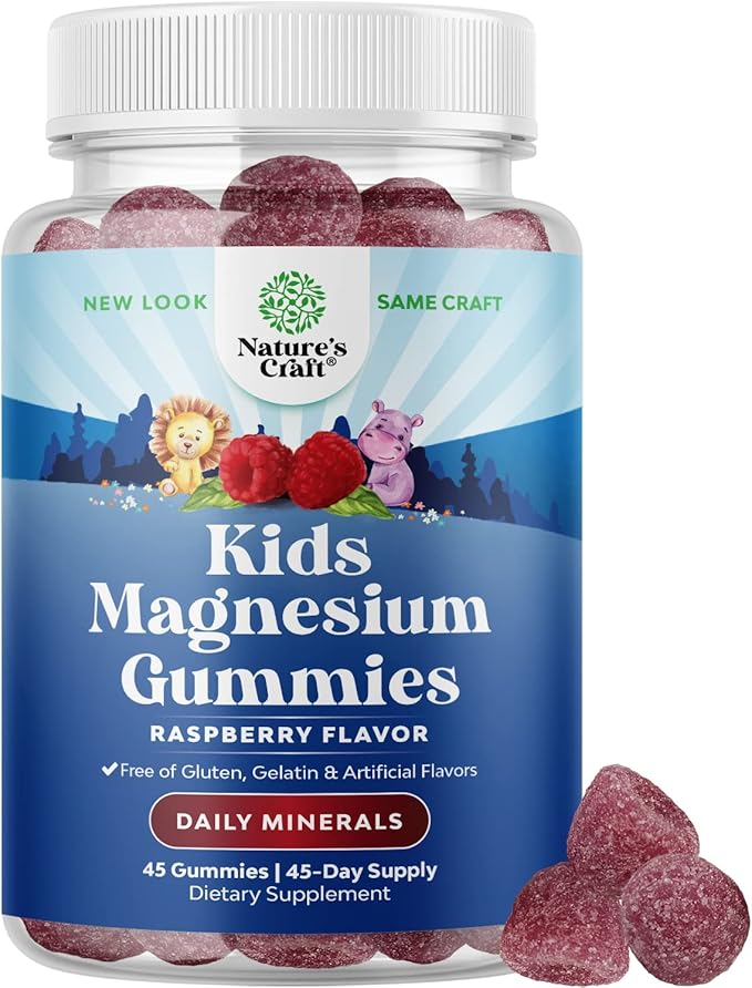Kids Magnesium Gummies - Calm Relaxing Mg Citrate Supplement with Raspberry Flavor - Calm Magnesium Supplement for Nerve Health, Muscles & Heart Support - Mag Citrate Gummies, 45 Count Pack