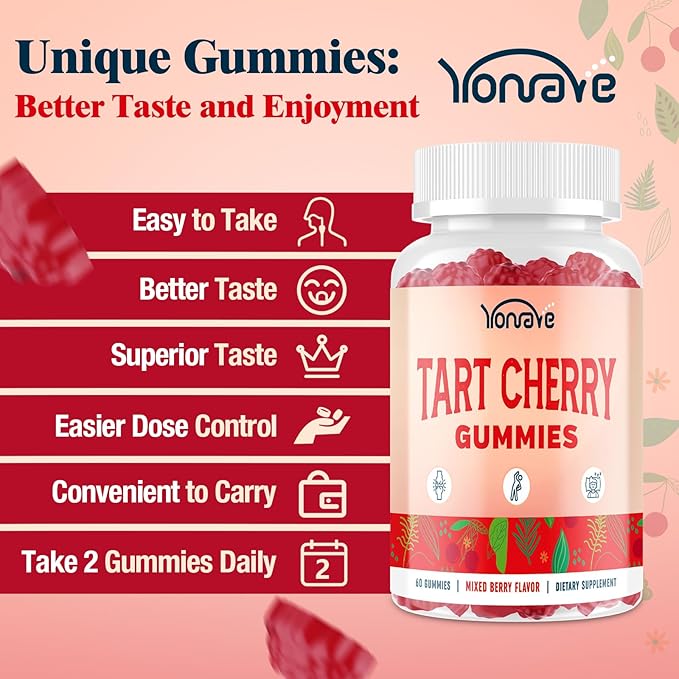 Tart Cherry Gummies – Uric Acid Cleanse & Joint Support with Celery Seed – Vegan, Antioxidant Tart Cherry Supplement – Mixed Berry Flavor, 60 Count