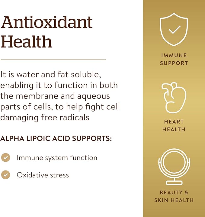 Solgar Alpha Lipoic Acid 200 mg, 50 Vegetable Capsules - Antioxidant Support - Helps to Recycle Glutathione, Vitamin C & E, CoQ-10 - Non-GMO, Vegan, Gluten Free, Dairy Free, Kosher - 50 Servings