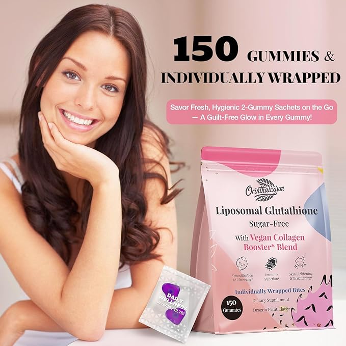 Liposomal Glutathione Gummies 1000MG - Reduced L-Glutathione for Antioxidant - Sugar Free Glutathione Supplement with Vitamin C, Vegan Collagen Gummies for Liver Detox, Glowing Skin - 150 Gummies