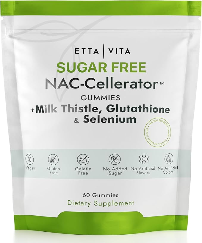Sugar-Free NAC Gummies, N-Acetyl Cysteine Supplement with Milk Thistle, Glutathione, & Selenium, NAC Complex for Energy, Respiratory Health, Liver Detox & Cleanse, Kidney, Antioxidant Support
