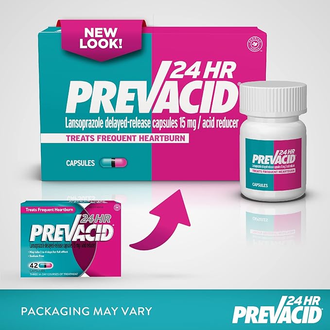 Prevacid 24HR Acid Reducer 42ct & Lansoprazole Heartburn Relief Capsules 42ct Bundle