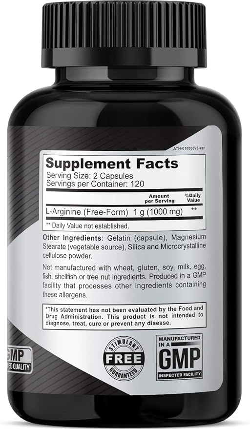 L-Arginine 1000 mg 240 Caps - Supports High Potency Nitric Oxide Levels Blood Flow Improve Energy Endurance for Men and Women
