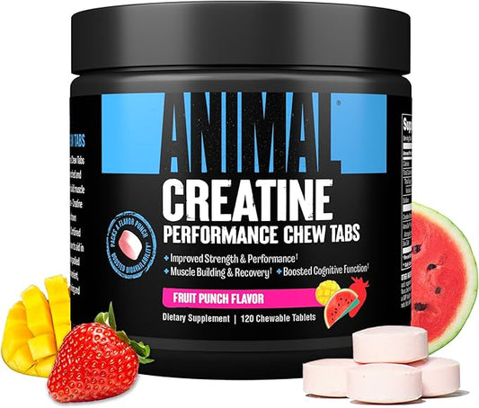 Animal Creatine Chews Tablets - Enhanced Creatine Monohydrate with AstraGin to Improve Absorption, Sea Salt for Added Pumps, Delicious and Convenient Chewable Tablets - Fruit Punch