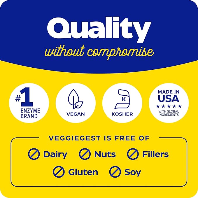 Enzymedica VeggieGest, Digestive Enzymes for Vegan, Vegetarian and Raw Diets, Prevents Gas and Bloating, 60 Count