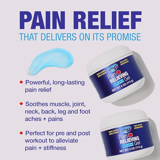 Blue Goo Pain Relieving Gel – FSA & HSA Eligible, for Back, Neck, Muscle, and Joint Pain, Fast-Acting Cooling and Soothing Relief with 100% Pure Emu Oil, 4 oz (2 Pack)