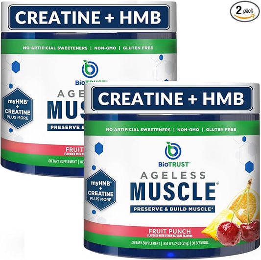 BioTrust Ageless Muscle Builder - Creatine HMB Powder with Vitamin D3 & Betaine - Build & Preserve Naturally Declining Muscle Mass & Strength - Fruit Punch, 60 Servings