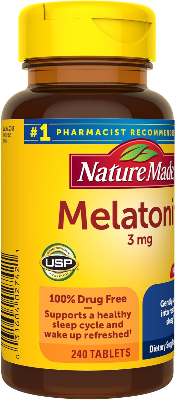 Nature Made Melatonin 3mg Sleep Aids for Adults, 100% Drug Free Sleep Aid, Sleep Supplements, 240 Tablets, 240 Day Supply