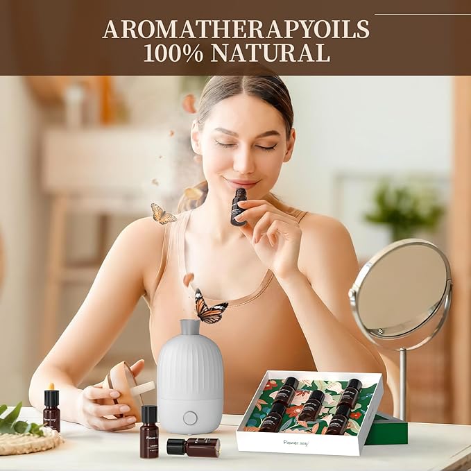 Essential Oils Set – 5 Pack – 100% Pure Aromatherapy Oils for Diffuser, Humidifier, Massage & Skin – Includes Lavender, Peppermint, Eucalyptus, Lemongrass, Orange – Gift Set for Women & Men