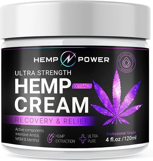 HEMP POWER Joint Muscle Relief Cream, with Hemp, Menthol, MSM Arnica, Support Your Back, Muscles, Joints, Neck, Shoulder, Knee, Nerves - 4 Fl Oz