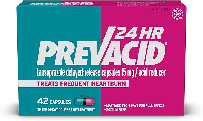 Prevacid 24HR Acid Reducer 42ct & Lansoprazole Heartburn Relief Capsules 42ct Bundle
