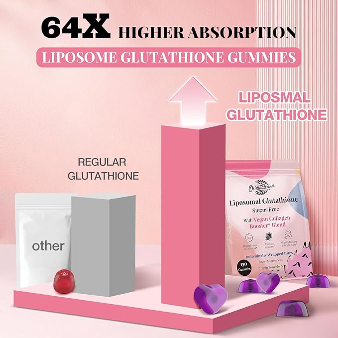 Liposomal Glutathione Gummies 1000MG - Reduced L-Glutathione for Antioxidant - Sugar Free Glutathione Supplement with Vitamin C, Vegan Collagen Gummies for Liver Detox, Glowing Skin - 150 Gummies