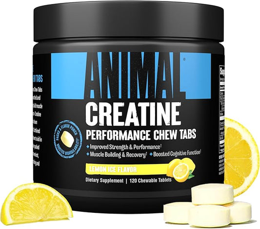 Animal Creatine Chews Tablets - Enhanced Creatine Monohydrate with AstraGin to Improve Absorption, Sea Salt for Added Pumps, Delicious and Convenient Chewable Tablets - Lemon Ice