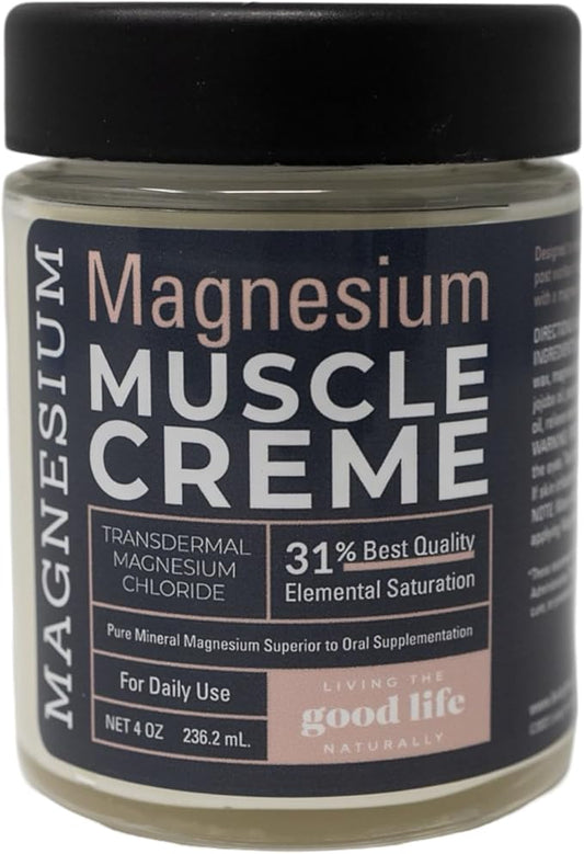 Magnesium Muscle Creme by Living the Good Life Naturally - Transdermal Magnesium Lotion for Pain with Blue Emu, Peppermint, Menthol, and Magnesium Chloride for Muscle Recovery AM or PM - 4oz