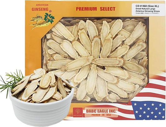 American Ginseng Slices from Wisconsin (Sliced Ginseng Root Wisconsin Grown!Most People Use It to Make Ginseng Tea! Good for Health! 多年生長 大切片 花旗參/西洋參-in Box (Large 8oz/Box-O)