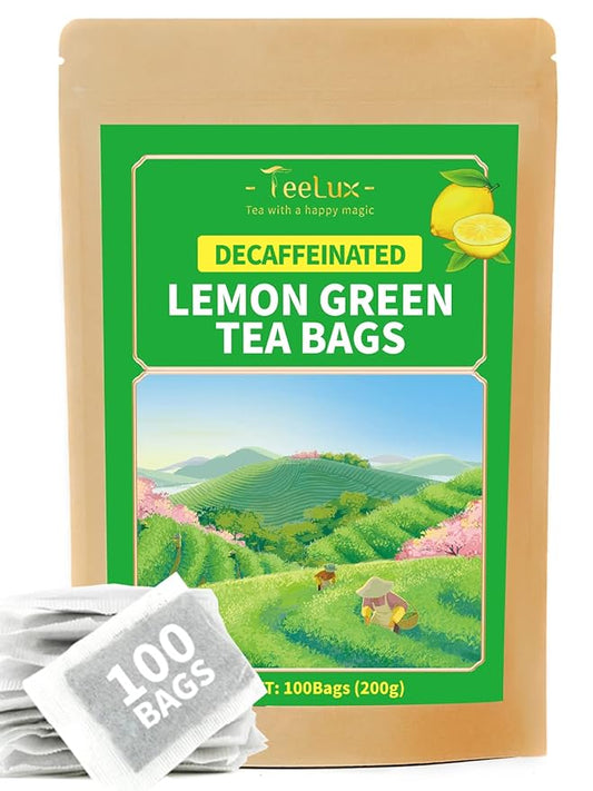 TeeLux Decaf Lemon Green Tea - Decaffeinated Green Tea Bags, 100 Count