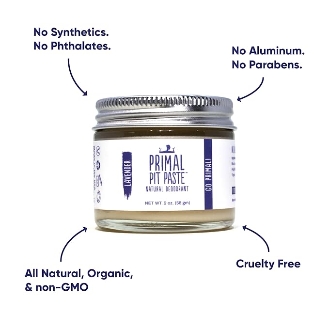 Primal Pit Paste Natural Aluminum-Free Deodorant, Lavender (1-Pack) | All-Day Odor Control for Women & Men | Effective, Skin Soothing Formula with Safe, Organic Ingredients and Essential Oils