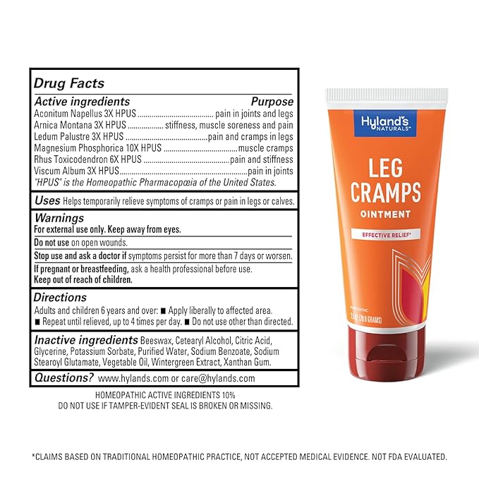 Hyland's Leg Cramps Ointment, Arnica Gel Leg Cramp Relief, Natural Relief of Calf, Leg and Foot Cramp, 2.5 oz