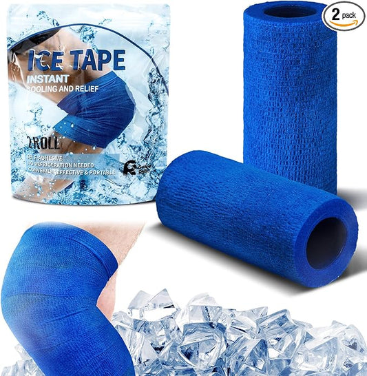 Geiserailie 2 Pcs Instant Cooling Ice Tape Self Sticking Compression Wrap Reusable Sport Ice Tapes No Refrigeration Needed Athletic Muscle Bandage for Pain Relief and Swelling(Blue,4 Inches)