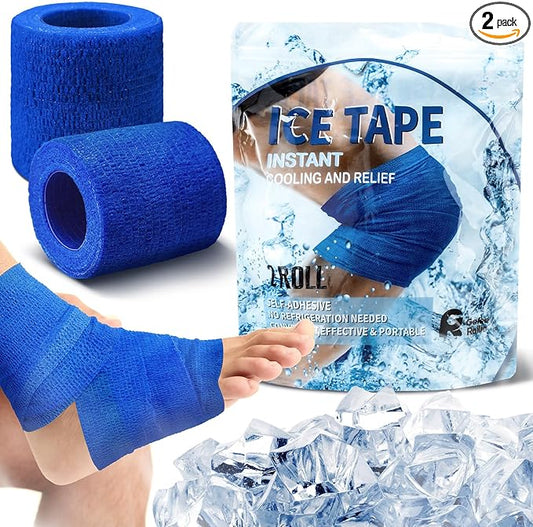 Geiserailie 2 Pcs Instant Cooling Ice Tape Self Sticking Compression Wrap Reusable Sport Ice Tapes No Refrigeration Needed Athletic Muscle Bandage for Pain Relief and Swelling(Blue,2 Inches)