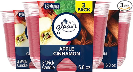 Glade Candle Apple Cinnamon, Fragrance Candle Infused with Essential Oils, Air Freshener Candle, 3-Wick Candle, 6.8 Oz, 3 Count
