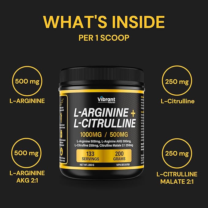 L-Arginine L-Citrulline Complex - Nitric Oxide Supplement For Men & Women, L-Arginine & L-Citrulline 2:1 Powder, Workout & Performance Supplement, Pure, Gluten Free, Non-GMO, 200 grams, 133 Servings