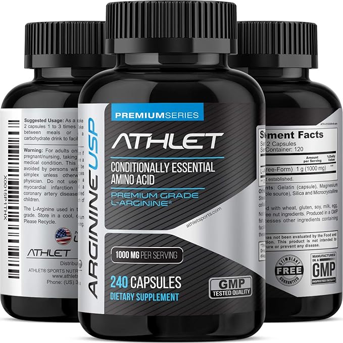 L-Arginine 1000 mg 240 Caps - Supports High Potency Nitric Oxide Levels Blood Flow Improve Energy Endurance for Men and Women