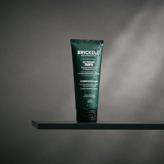 Brickell Men's Products Daily Strengthening Shampoo for Men, Natural and Organic Featuring Mint and Tea Tree Oil To Soothe Dry and Itchy Scalp, Sulfate Free and Paraben Free, 3.4 Ounce, Scented