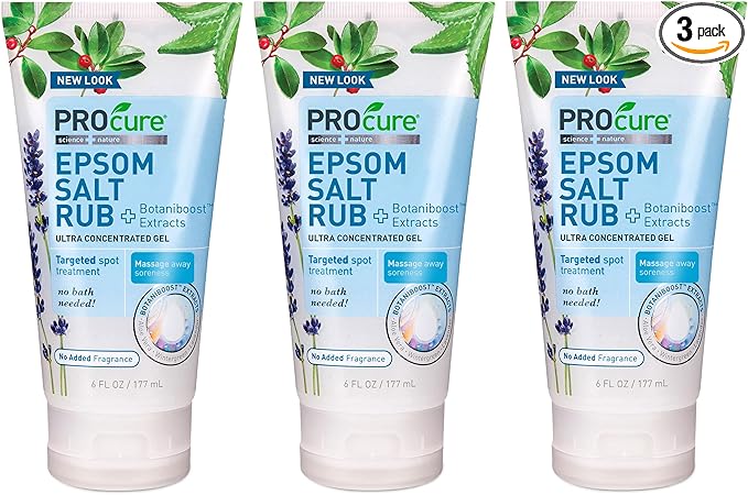 PROcure Epsom Salt Rub Gel with Aloe Vera, Soothes Muscle Tension, Aches & Soreness Directly Where It Hurts, 6 Fl Oz (Pack of 3)