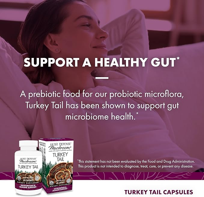 Host Defense Turkey Tail Capsules - Digestive Health & Immune Response Support Supplement - Mushroom Supplement for Gastrointestinal & Gut Microbiome Support - 120 Capsules (60 Servings)*