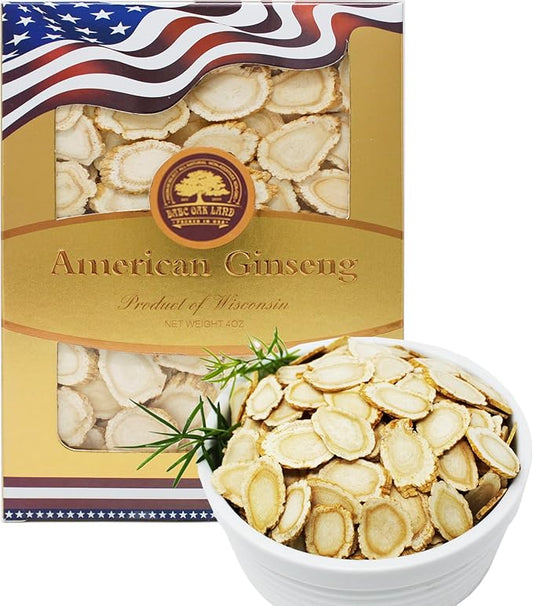 American Ginseng Slices from Wisconsin (Sliced Ginseng Root）Wisconsin Grown!Most People Use It to Make Ginseng Tea! Good for Health! (American Ginseng Slices (Large Round), 1 Box of 4 Ounces)